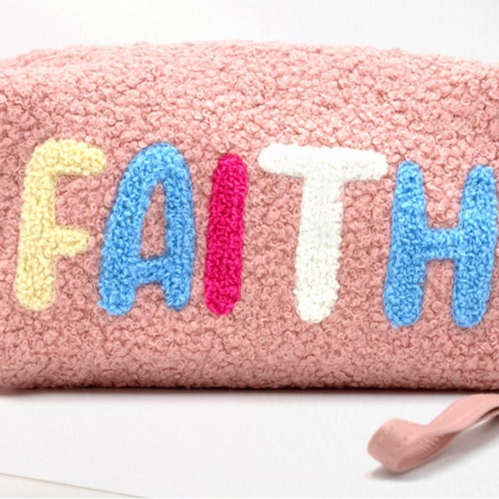 Pink FAITH Textured Pouch